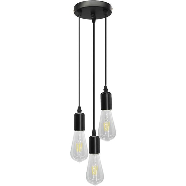 Byx Loft Vintage 3-lamps upphängningshållare svart kabelhängande ljus för kök, bar, restaurang, café Takhängande ljuskrona 220v (1m kabeljusterbar)