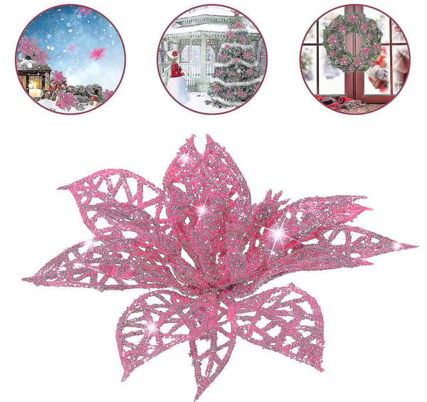 24 st Glitter Poinsettia Julgranspynt Jul