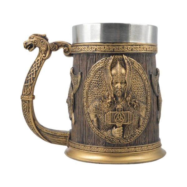 Medeltida Norse Viking Soldier Oak Barrel Beer Mugg med foder i rostfritt stål