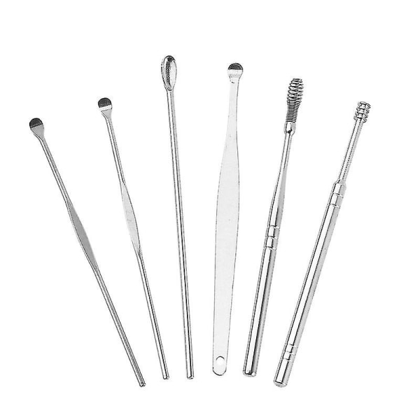 Öronskopor i rostfritt stål, set för rengöring av öronskopor, 6-delars set