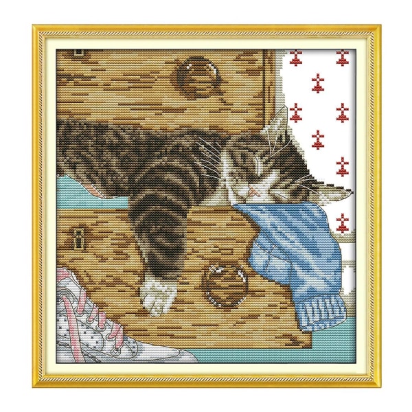 Lazy For Cat DIY Handgjorda handarbete Räknat 14ct printed för korsstygn Embro