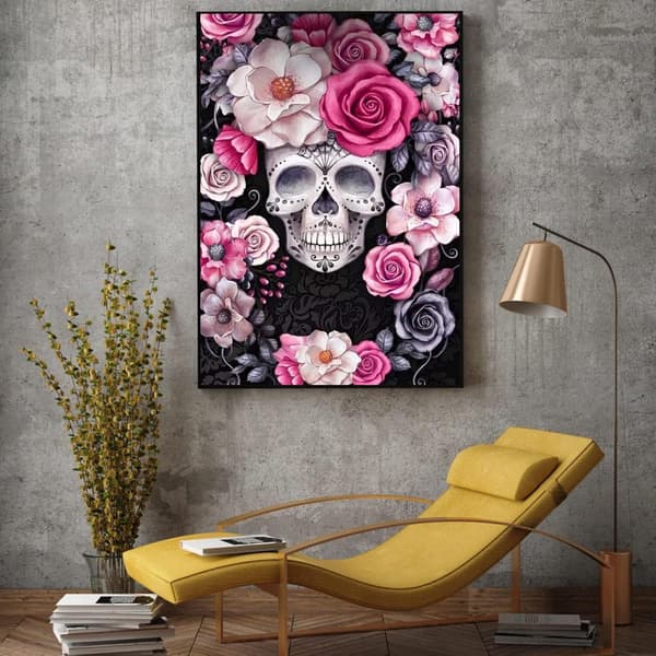 30x40cm, Skelettblomma 5d diamantmålad strassbroderi