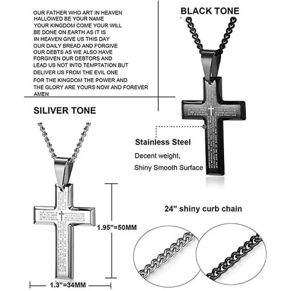 Cross Pendant Halsband Personality Lord's Prayer Halsband för män kvinnor (svart) black