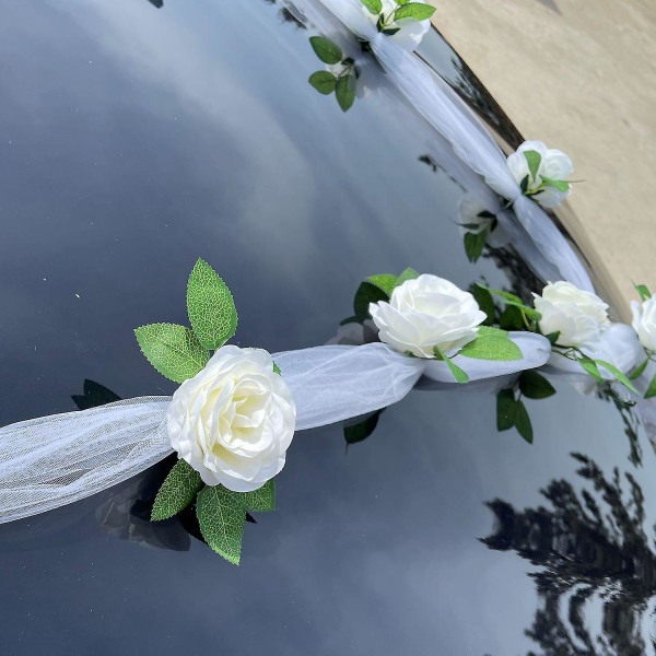 Bröllopsbil Blomdekoration konstgjord ros med gasband