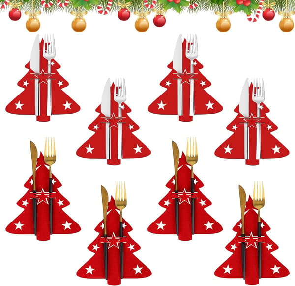 Julebordsettpose, 8 stykker, Juletrær Bestikkholder