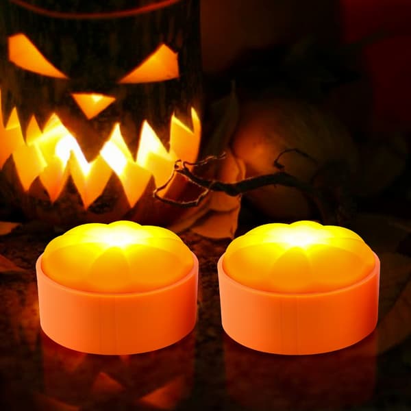 2-pack Halloween pumpalampor dekorationer, batteridriven dimbar