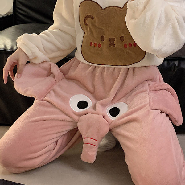 Roliga elefantbyxor, söta tredimensionella pyjamasbyxor för par, parpresenter till kvinnor för män Blå pink m