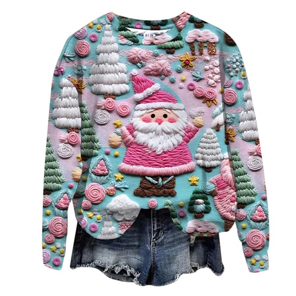 Jule sweatshirt til kvinder med print, lange ærmer, afslappet crewneck pullover, style 5 - størrelse S S