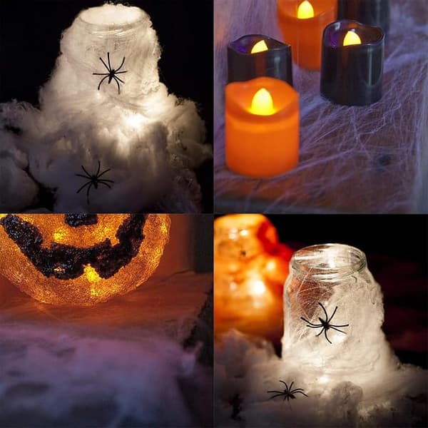 falsk spindelvev halloween-dekorasjon innendørs/utendørs, elastisk spind