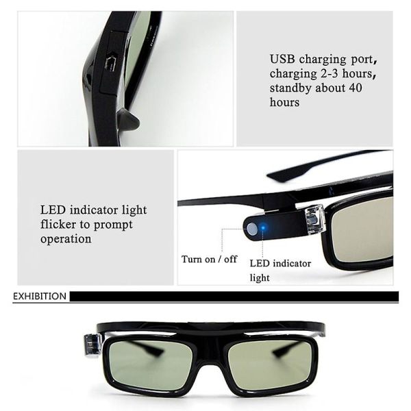 Gl1800 projektor 3d-glasögon Active Shutter Uppladdningsbar Dlp-länk för  alla 3d Dlp-projektorer Optama Acer Benq Viewsonic Sharp Dell Beyamis bbc4  | Fyndiq