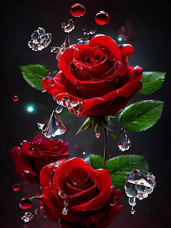 30x40cm, Vanndråpe Rød Rose 5d diamantmalt rhinestone broderi
