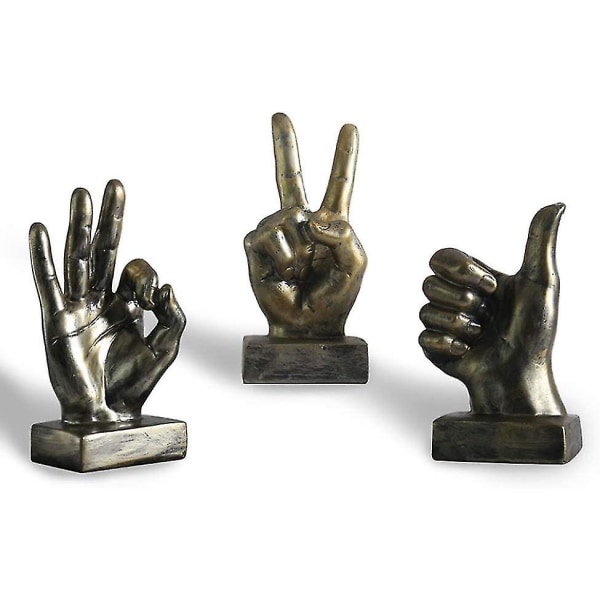 Hand Finger Gest Skrivbord Statyer Fingrar Skulptur Kreativt Hem Vardagsrum Skåp Hylla Dekoration (seger gest i guld)