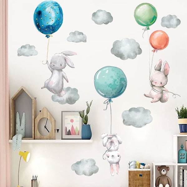 4 ark dekorativa väggdekor, 25x35 cm tecknad kanin självhäftande, djurväggklistermärke Vinyl väggdekor väggmålning affischer för barnrum Baby dagis