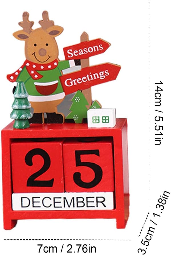 1 stk Rød Jule Nedtelling Kalender Treblokker Juletelling