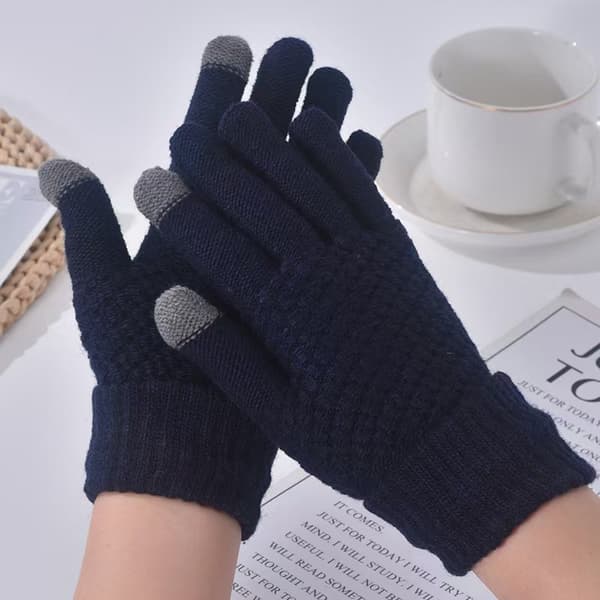Stickade vinterhandskar för damer med fleecefoder för värme och halkskydd, pekskärmskompatibla - Marinblå Navy Blue