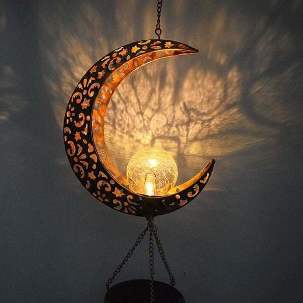 Hängande Solar Light Wind Chime, LED Moon Juldekoration, Utomhus trädgård vattentät belysning