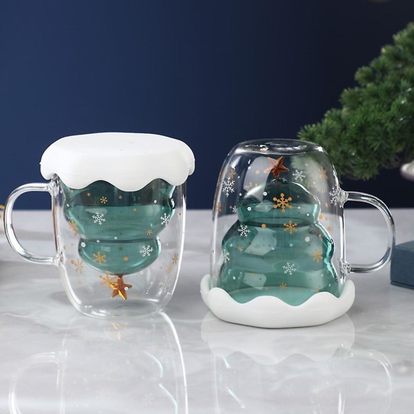 3D Transparent dubbel Anti-skållningsglas Julgran Glas Cup