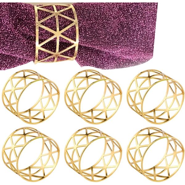 6-pack Servettringar i Guld, Metall, Servettknappar, Ljusmiddag, Semesterfest, Bordsuppsättning, Borddekoration