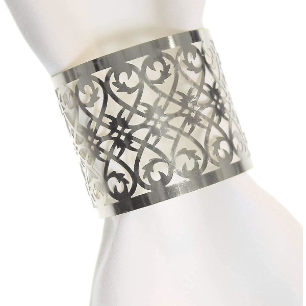 100 st premium servettringar laserskuren folie Pappersservetthållare för bröllopsfest Middagsbordsdekor (silver)