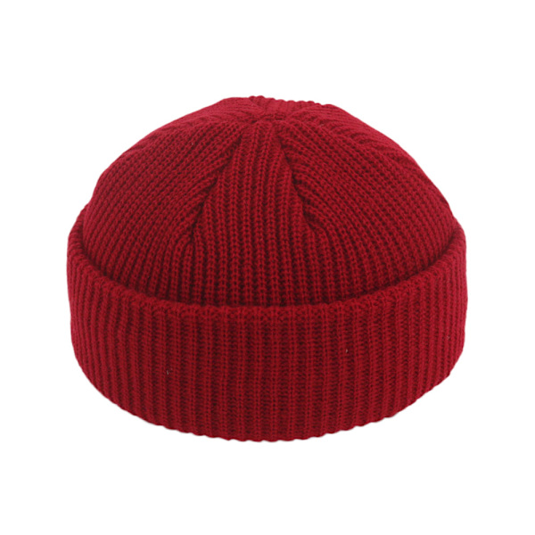 Stickad Mössa Höst och Vinter Ullmössa, Varm Pullover Mössa-Burgundy