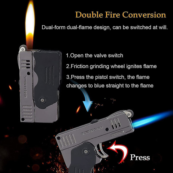 Ficklampa, växlingsbar Jet Flame Lighter Butan Påfyllningsbar med låsbar funktion, vindtät justerbar Jet Flame och mjuk flamma, Cool hopfällbar pistol