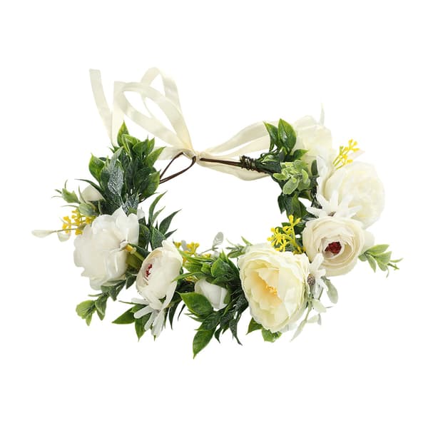 Hvit Peon Kunstig Blomsterkrans Hårtilbehør