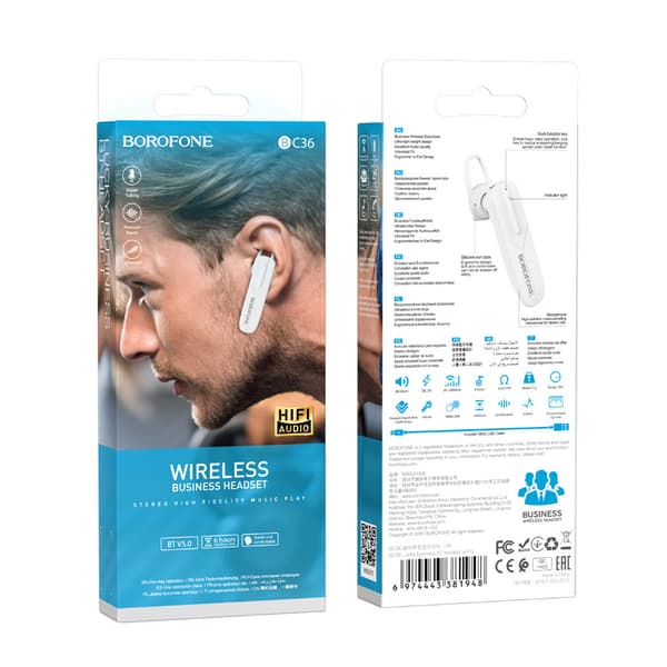 BOROFONE BC36 Trådlösa Bluetooth-hörlurar - Bakom-örat-stil - Vit White