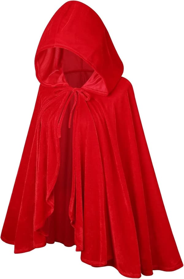Röd spets volang fransad Halloween-cape, kort stil, 60 cm