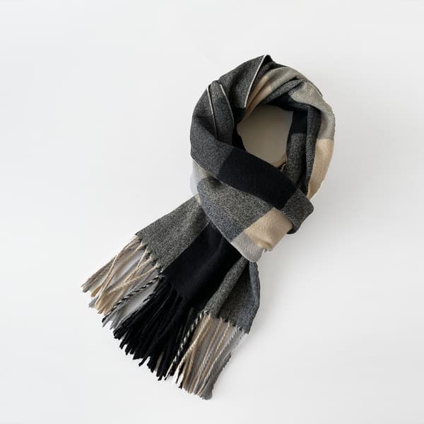 Ternet termisk tørklæde - Imitation Cashmere sjal - Sort og grå
