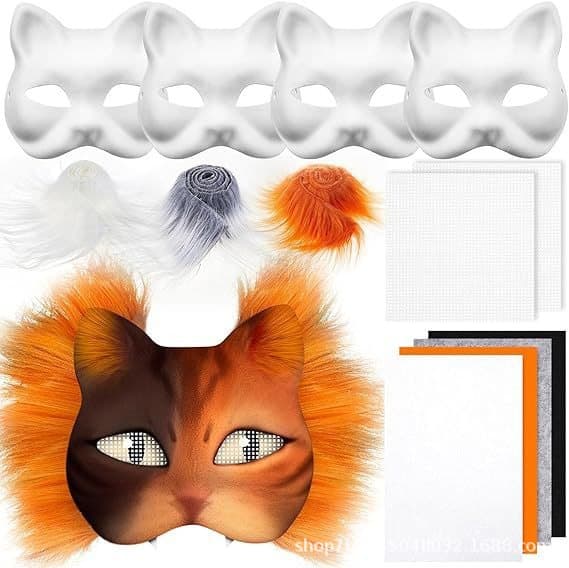 Rævemaske Kattemaske Malet Hånd Doodle - Sæt med 4