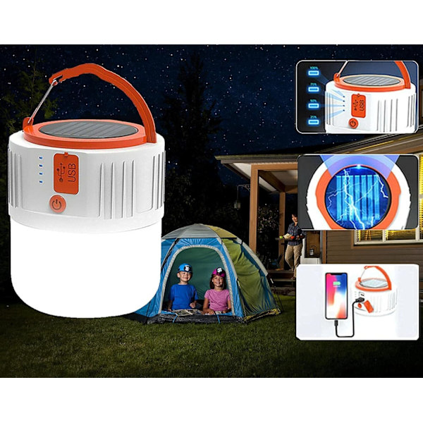 USB Genopladelig Lanterne - Bærbar LED Sol Camping Lanterne Sec