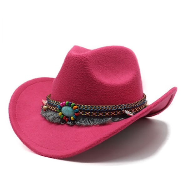 Modecowboyhatt med filt och upprullad brätte rose red