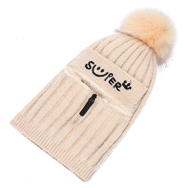 Lue Dame Vinter Strikket Ullue Varm Foret Lue - Beige