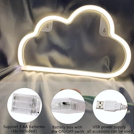 LED Moln Neon Lampa för Väggdekor, Batteri eller USB-driven Moln