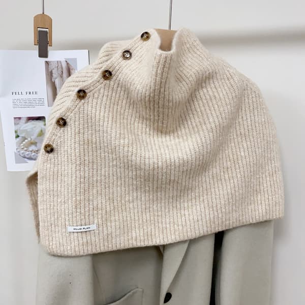 Allsidig sjal for kvinner: Varmt vinter skjerf med knapper - Beige