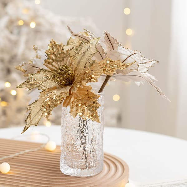 4 stk. (Guld) Juleblomster Simuleret Guldpulver Blomst Jul