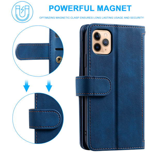 Magnetiskt läderplånboksfodral för iPhone 12 mini - Blå