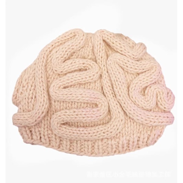 Handstickad Mössa i Ull - Beige