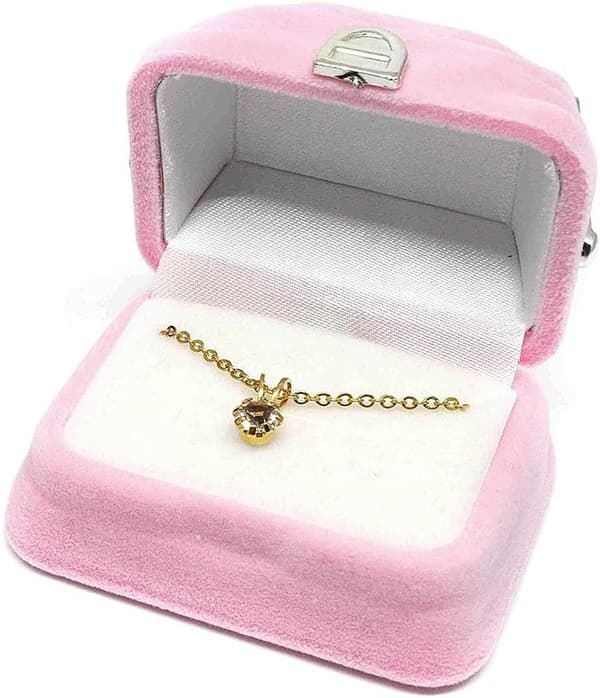 Sammetsringask, smyckeskrin, ringar, halsband, hänge, present (rosa)