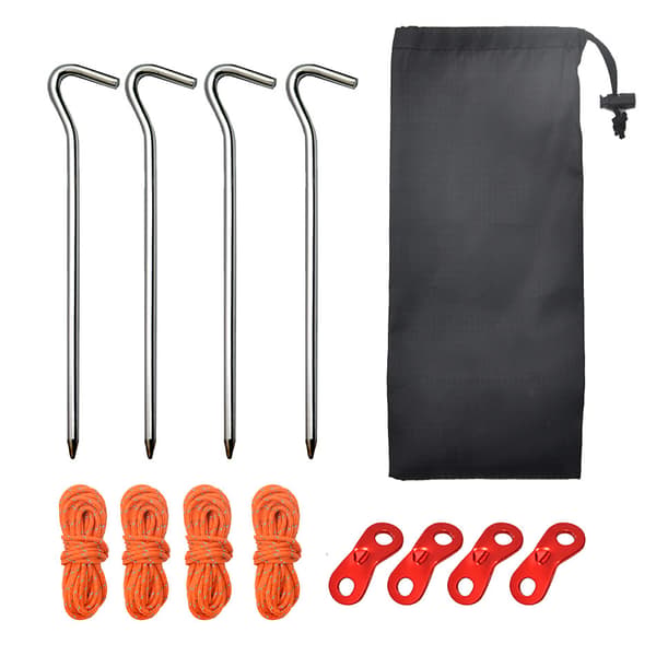Campingtält Baldakin Tillbehörsset - 4 Pinnar, 4 Rep, 4 Dubbelöglor, 1 Väska