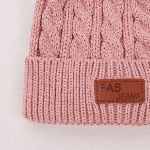 Spädbarns- och småbarnsullhatt i enfärgad vintermodell med dubbla pompom