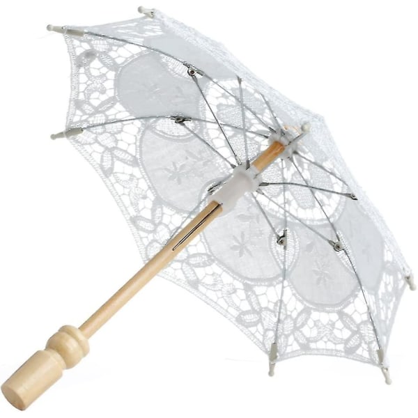 Spetsbroderat parasollparaply för bröllopsdekoration, fotorekvisita (vit)