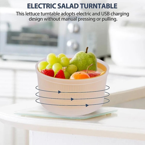 Elektrisk salladssnurra - grönsakstork för sallad, USB uppladdningsbar, snabbtorkande salladsfruktsnurr