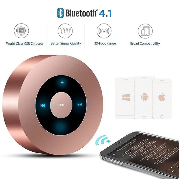 Trådlös Bluetooth högtalare, mini bärbar rund högtalare, roséguld