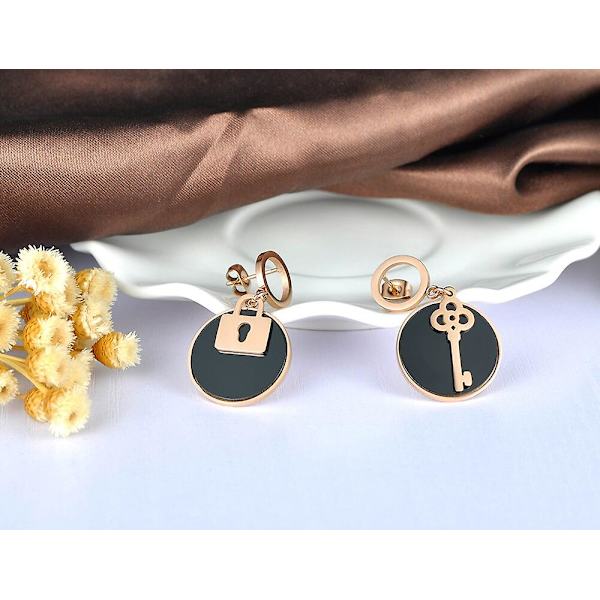 Bohemia Svarta Akryl Nyckel & Lås Studörhängen För Kvinnor Titan Rostfritt Stål Skiva Asymmetrisk Smycken Bijoux
