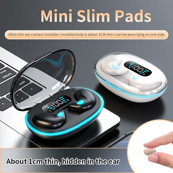 X55 Trådlösa Bluetooth Hörlurar Sömn Mini Brusreducerande Digital Display Anpassad Form Touchkontroll Blue