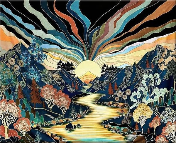 30x40cm, Abstrakti auringonnousu 5D timanttimaalaus strassi kirjonta
