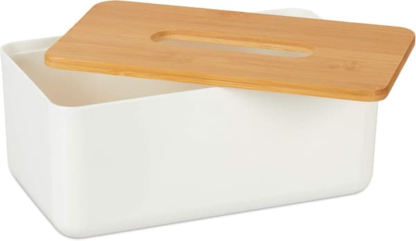 Servettlåda, våtservettdispenser, plast, bambu, HLP 10 x 23 x 13 cm