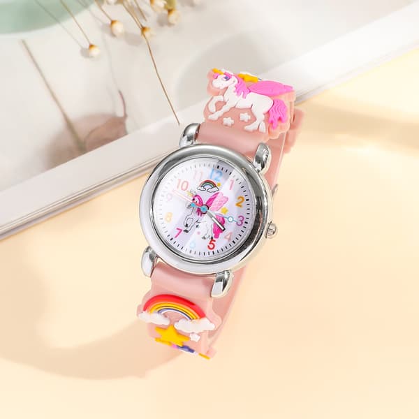 Barn Flickor Söt Tecknad Mönster Silikon Quartz Klocka - Rosa