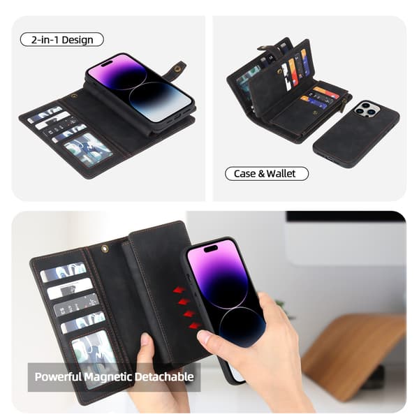 iPhone 15 Pro Multifunksjonelt Telefondeksel - Svart